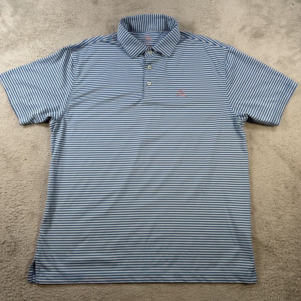 Rhoback Polo Shirt Mens Large Blue White Striped Golf Performance Stretch